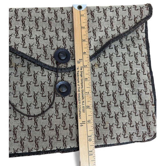 Vintage Yves Saint Laurent YSL Monogram Canvas Pouch Portfolio Clutch Brown - Picture 13 of 14